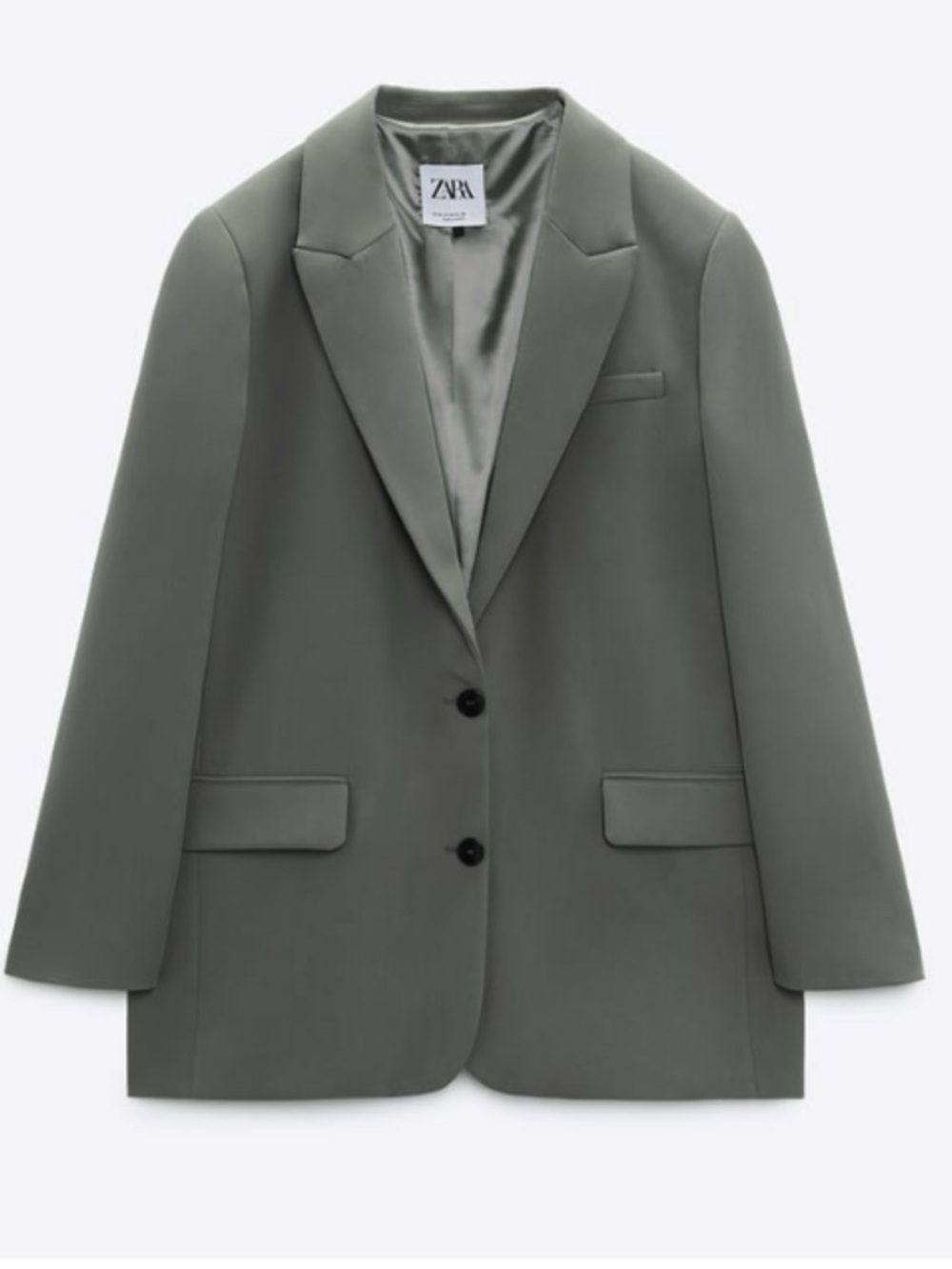 Zara Olive Green Single-Breasted Blazer